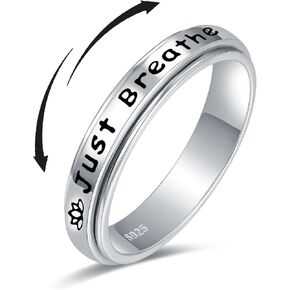 Just Breathe Spinner Fidget Rings - 925 الفضة الاسترليني تخفيف القلق خواتم القلق التوتر تخفيف الملل ADHD التوحد الفرقة مجوهرات هدايا للنساء الرجال 6-10 #