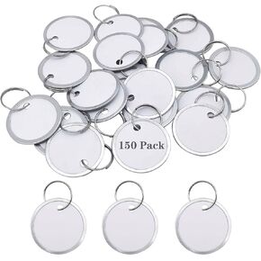 150 Pcs Metal Rim Key Tags - 1.25 Inch Key Tags with Labels, White Paper Labels Writable Round Key Ring Tags with Split Rings,Great for Lockboxes and for Organizing Keys on a Keyring