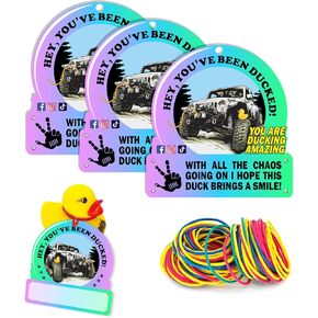You've Been Ducked Tags, Duck Duck Tag, Light Blue Duck Duck Tags, Ducking Game Card, 35 Ducked Tags 35 Rubber Bands 2.52 x 2.44" Card Size, with Round Hole and Rubber Bands (Red)