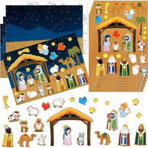 HOWAF Nativity Sticker Scene Kits for Christmas DIY Crafts Christmas DIY Painting Crafts for Religious Party Favor Nativity Scene Party Game for Kids Classroom Activity Christmas Art Decorate Supplies