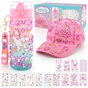 Gifts for Girls Decorate Your Own Water Bottle and Baseball Cap, Christmas Birthday Gifts for Girls Ages 4-6, Fun Arts and Crafts for Kids 6-8, 14 Sheet Cute Stickers DIY Gifts Toy for Girls 5 6 7 8 9