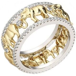 Koguxuix Fashion Jewelry Cubic Zirconia Crystal Cute Elephant Ring Gold and Silver Tow Tone Lucky Animal Rings Size 5-11 for Women(7)