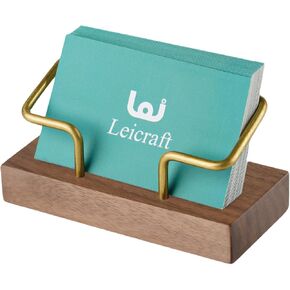 Walnut Wood and Brass Business Card Holder for Desk , Modern Desktop Business Card holder, Index Card Organizer