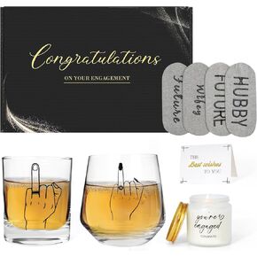 Engagement Gifts for Couples-Boyfriend & Girlfriend Wine and Whiskey Glass Set, Future Mr.&Mrs.' Socks, Candle,Greeting Card-Wedding Gifts for bride and groom, Cool Engagement Gifts for Women&Couple