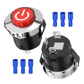 12VDC 50A Engine Start Ignition Switch 3 Pin Spst Push Button Starter Switch Momentary 12 Volt 50 Amp Red Led for Marine Vehicle Racing Car Truck RV