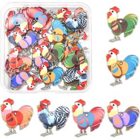 30 Pcs 6 Colors Chicken Rooster Cock Charms Pendant Alloy Enamel Animal Colorful Charms for Necklace Bracelet Earrings Jewelry Making DIY Craft Supplies