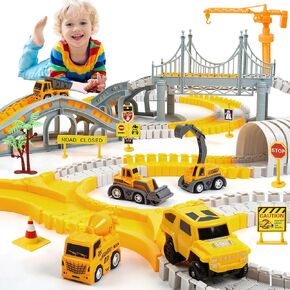 345 PCS Construction Toys Race Tracks, 5 PCS Construction Car Toys Gifts for 2 to 4 Years Old Boy and Girl, Kids Car Track Christmas Birthday Gift for Toddlers 5 to 7 Years