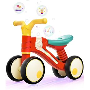 QQP Balance Bike for Baby 1 Year Old with Colorful Lighting Music Fairy Tale, Toddler Balance Bike for 12-24 Month Girls Boys Birthday Present, 4 Silent Wheels & Non-Pedal Baby Walker Riding Toys