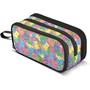 JUNZAN Colorful Sweet Jelly Bears Gummy Candies Pencil Case Large Capacity Pencil Pouch Pen Bag Cosmetic Bag Stationery Office Supplies Gift for Teen Girls Boys