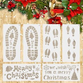 6 قطع استنسل قدم عيد الميلاد أرضية كبيرة سانتا بصمة ندفة الثلج قزم شجرة عيد الميلاد مجوفة قالب رسم قابل لإعادة الاستخدام للرسم على علامة خشبية نافذة جدار أرضية ديكورات يدوية ذاتية الصنع in Kuwait