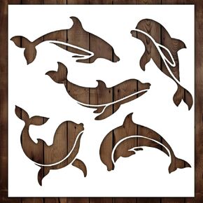 Dolphin Stencil | Reusable Ocean Animals Sea Creatures Stencils for Painting on Wood, Glass, Wall, Rock, Fabric, Walls, Canvas, Glassware | Dolphins Stencil Template