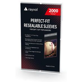 Rayvol Top Loader Sleeves - Resealable Team Bags for 35-75PT Rigid Toploaders (2000pcs)