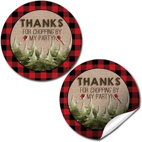 Rustic Lumberjack Thank You Birthday Party Sticker Labels, 40 2" Party Circle Stickers by AmandaCreation, Great for Party Favors, Envelope Seals & Goodie Bags