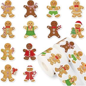 1000Pcs Christmas Paper Stickers Gingerbread Man Decals Cute Xmas Winter Self-Adhesive Stickers for Gift Greeting Card Party Supplies, 1.5 in
