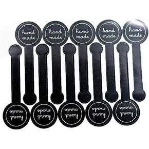 300 Pcs Hand Made Self-Adhesive Stickers Black Long Label Stickers Lollipop Sealing Stickers for Candy Cookie, Bakery, Cake, Sweet, Treat, Biscuit, Chocolate and Gift