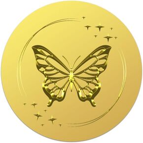 WADORN 100Pcs 2'' Gold Foil Butterfly Seals Embossed Sticker, Round Golden Butterfly Envelope Sticker Self Adhesive Gold Foil Embossed Seal for Envelopes Card Diploma Award Graduation Celebration