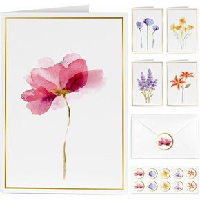 Blank Cards, 30 Pack Blank Greet Cards, Elegant Gold Foil Blank Note Cards with Envelopes, Blank Greeting Cards, Perfect Stationary Set For All Occasions, 5 Assorted Floral Designs