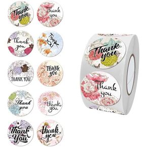 500 PCS Thank You Stickers, Ten Floral Pattern Designs Thank You Labels, Self-Adhesive Stickers for Wedding Birthday Party Gift Wrap Bag, 1 Inch Thank You Sticker for Small Business, A239
