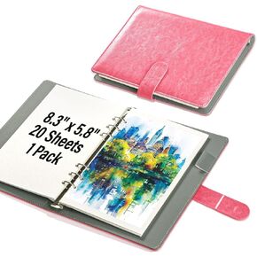 Watercolor Journal Leather Watercolor Sketchbook 300GSM 140LB A5 Binder Art Journal 6 Ring Cotton Watercolor Pads Hardcover Watercolor Notebook 20 Sheets Painting Paper 8.3x5.8 Art Supplies（Purple）