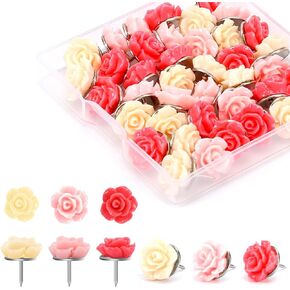 40PCS زهرة دفع دبابيس روز الزخرفية Thumbtacks نشرة لوحة المسامير، الإبهام تك ديكور للوحة الفلين لطيف الوردي الزخرفية دفع دبابيس للوحة الإعلانات، صور خرائط الحائط، مكاتب المدرسة