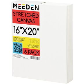 MEEDEN Stretched Canvas, 16 × 20 Inch, Pack of 6, Blank White Canvases for Painting, 100% Cotton, 8 oz Gesso-Primed, Pre-Stretched Canvas for Acrylic Oil Pouring & Airbrushing Painting