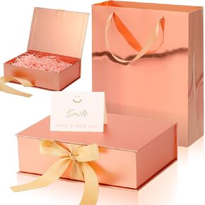 Zonon Gift Boxes with Lid and Ribbon 9 x 7 x 3'' Luxury Senses Gift Bags with Greeting Card Tissue Paper for Wedding Birthday Graduation Back to School Present Decoration Party Favors