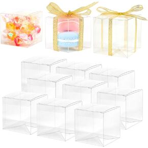 GTYOPR 36PCS 7x2.5x2.5inch Clear Favor Boxes, Plastic Party Favors Gift Box with Ribbons, Individual Candy Boxes Macaron Treat Cake Dessert