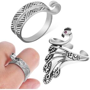 Tofficu 2 Pcs Crochet Ring, Adjustable Crochet Tension Ring, Silver-Plated Copper Yarn Ring Crochet Ring for Finger, Peacock Open Knitting Ring Crochet Rings for Crocheting