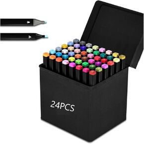 Alcohol Markers, 24 Colors Drawing Markers, Dual Tip Art Markers, Coloring Marker For Adult Sketching And Coloring for Adults Kids 8-12