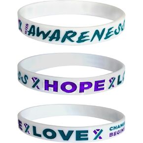 12pcs Teal & Purple Ribbon Silicone Bracelets Suicide Prevention Awareness Wristbands with Motivational Saying Change Begins With Awareness,Hope Love
