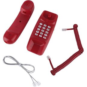 Corded Phone Wall Mount, Old Retro Desk Landline Telephone Wired Wall Phone for Home Living Room Office Hotel Use, No Caller ID, Last Number Redial, Call Mute Function (Red)