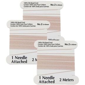 LeGolds 3 Pieces Silk Beading Cord Thread and Needle Size 2 Light Pink Color 0.45mm