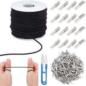 NBEADS About 55 Yards Elastic Barbed Cords Set, 2mm Stretch Round String Elastic Loop with Silver Metal Barbs Fastener Elastic Barbed String with Clippers for Crafting Book Binding