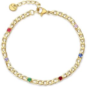 Emerald Green Bracelets for Women Trendy, OUXi 18K Gold Plated Turquoise Cubic Zirconia Jewelry Link Bracelet Gift for Christmas Mother's Birthday Wedding Valentines Day