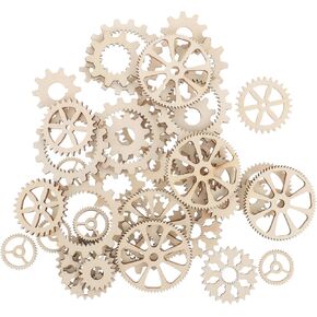 Amosfun 50pcs Mini Wooden Gear Puzzle Buttons Unfinished Wood Pieces Crafts DIY Painting Decorations