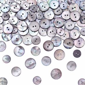 45pcs Pearl Button with 2 Hole, Natural Mother of Pearl Shell Buttons, 15mm 18mm 20mm Round Button for Sewing Clothes Blazer Suits Shirts- Gray