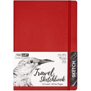 Pro Art Premier Sketch Book Travel 8"x 6" White 74lb Red 80 Sheets, Sketch Book, Sketchbook, Drawing Pad, Sketch Pad, Drawing Paper, Art Book, Drawing Book, Art Paper, Sketchbook for Drawing
