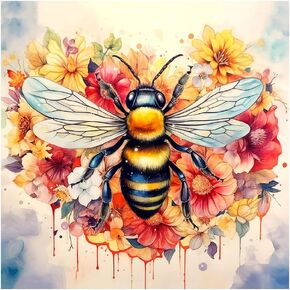 FHBUBPUP Diamond Painting Kits for Adults, Bee Diamond Art Kits for Beginners, Flower 5D DIY Full Drill Round Gem Art, Paint with Diamond Beads Craft Home Wall Decor 12x12 inch