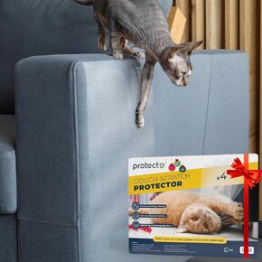 PROTECTO® Cat Scratch Furniture Protector - 16"x12" Clear Pet Couch Protector Scratch Guard - Self-Adhesive Sofa Safe™ Design - Cat Scratching Post for Couch, Sofa Legs & Corners (12-Pack)