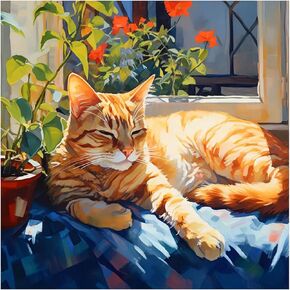 SJUTOUCI Diamond Painting Kits for Adults, Napping Cat Diamond Art Kits for Beginners, 5D DIY Diamond Bead Art, Full Drill Round Gem Craft Home Decor 12x12 inch