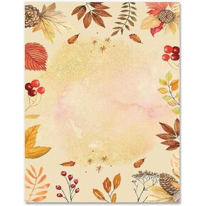 AnyDesign 60 Sheets Fall Vintage Stationery Letterhead Paper Watercolor Botanical Writing Letter Paper Autumn Leaves Note Greeting Paper for Thanksgiving Party Office Printing, 8.5 x 11 Inch