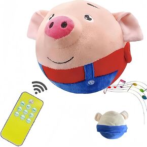 Pedeo-Mobile pet Plush Interactive Dog Toy, Squeaky Mobile Dog Ball Toy, Pig Plush Sound Electronic Dog Toy, Remote Control Dog pet cat Boring Talk Toy, (complimentary one Blue Coat)
