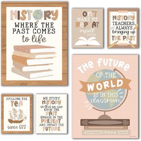 Hadley Designs 6 Social Studies Classroom Decorations – US History Posters for Elementary, Middle School and High School, Durable World History Wall Art for Teachers - Boho Classroom Decor