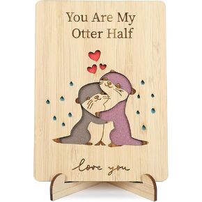 Anniversary Card for Wife, Husband, Girlfriend, Boyfriend, Wood 5th Anniversary Present, Handmade Valentines Day Card Gifts for Her Him