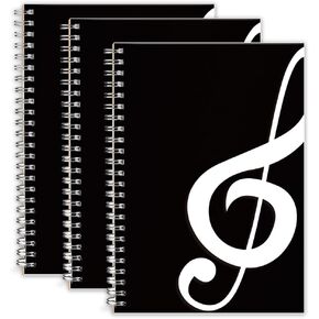 (3 Pack)Blank Sheet Music Notebook, Composition Staff Paper Notebook, Manuscript Paper Notebook, 11 Staves, Art Music Notebook Black 160 Pages, Total 480 Pages, 26x19cm (Black Music), Musit Notebook