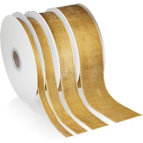4 Rolls Christmas Vintage Velvet Ribbon 4 Sizes Khaki Velvet Ribbon Total 40 Yards Satin Velvet Ribbon for Wrapping Holiday Floral Ribbon (Khaki)