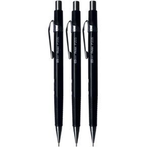 Pentel 0.5mm (P205-A) Black P200 Series Automatic Mechanical Drafting Pencil Refillable Lead Eraser (Pack Of 3)