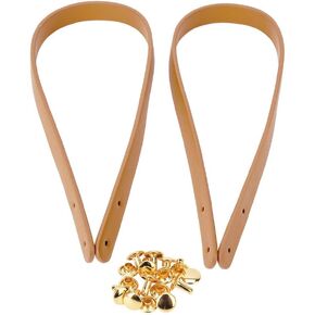 HEEPDD Bag Strap, 2Pcs 21.7 Inch Handmade Leather Bag Handles with Light Gold Rivets for Shoulder Bag Purse Making Supplies(Beige) Purse Making