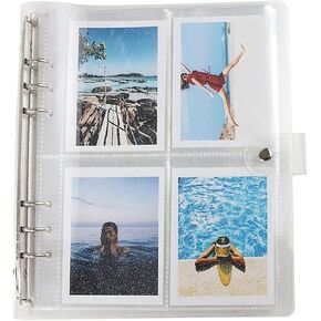 25 Sheets 200 Pockets 3 Inch Photo Album Sleeves in Loose Leaf Refillable A6 6-Rings Binder Clear Glitter PVC Cover for Camera Photos Film Ticket Name Game Cards Holder