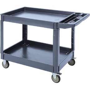 Service Cart 2-Shelf, Storage Handle, 500 lbs Capacity, for Warehouse/Garage/Cleaning/Manufacturing，45" 25" Grey